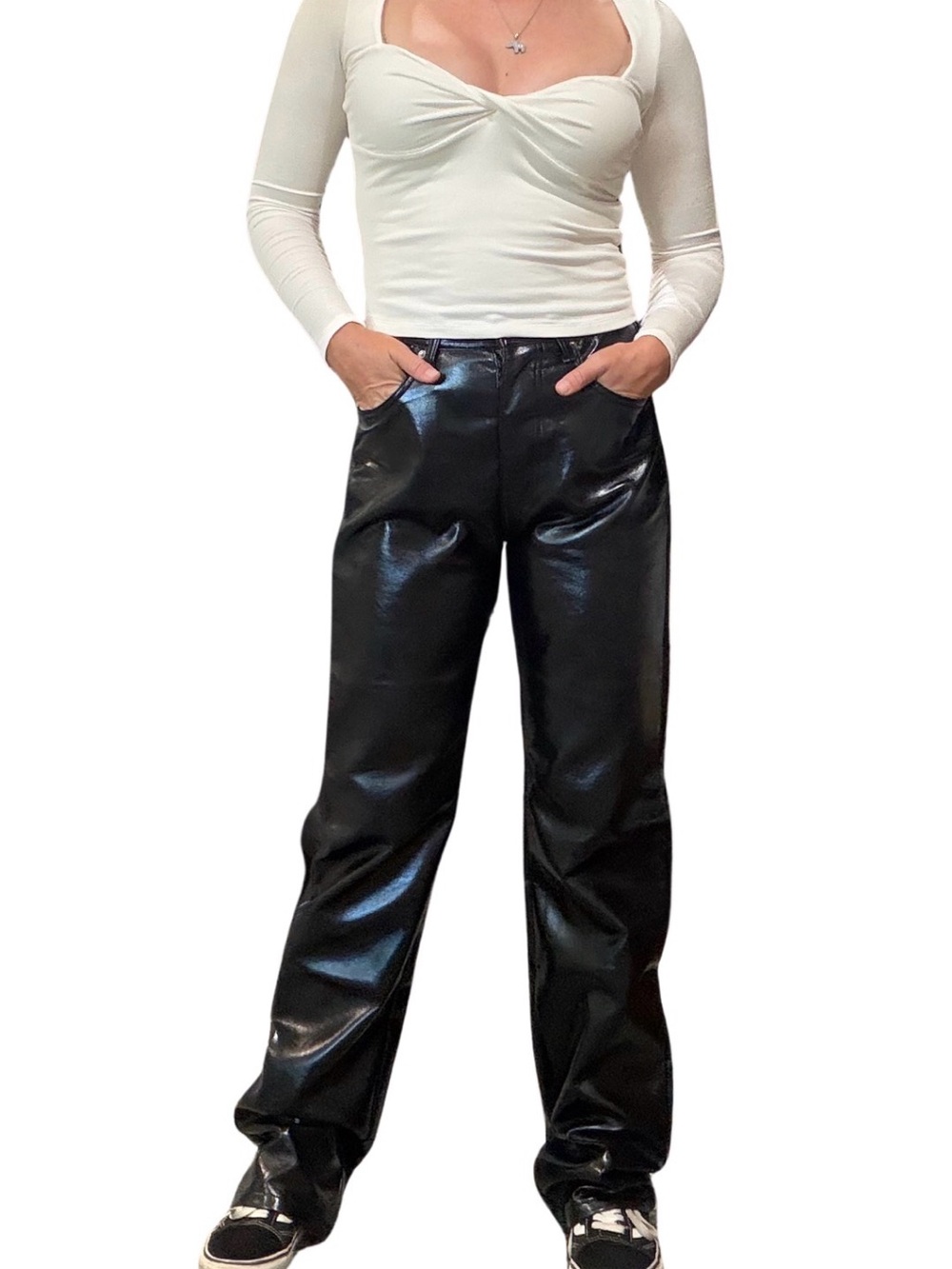 Papèr Moon 100% Aluminum Black Metallic Flare Pants Y2K S